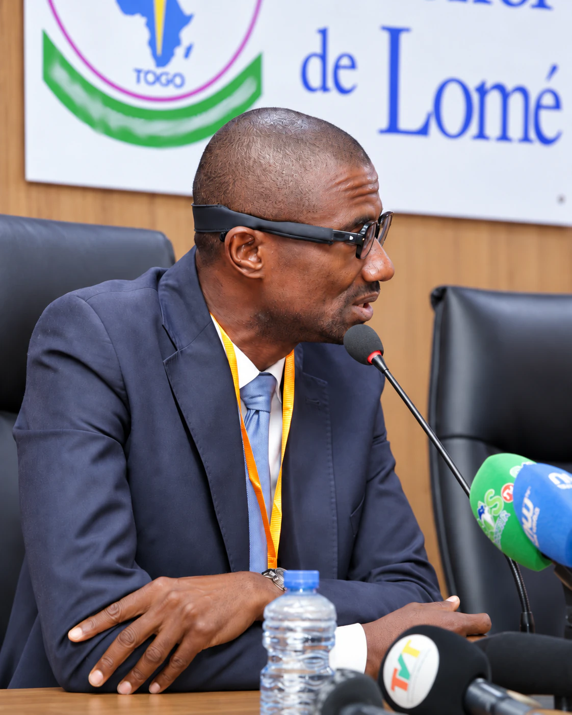 A Bluemind Foundation representative speaking to journalists during a media interview